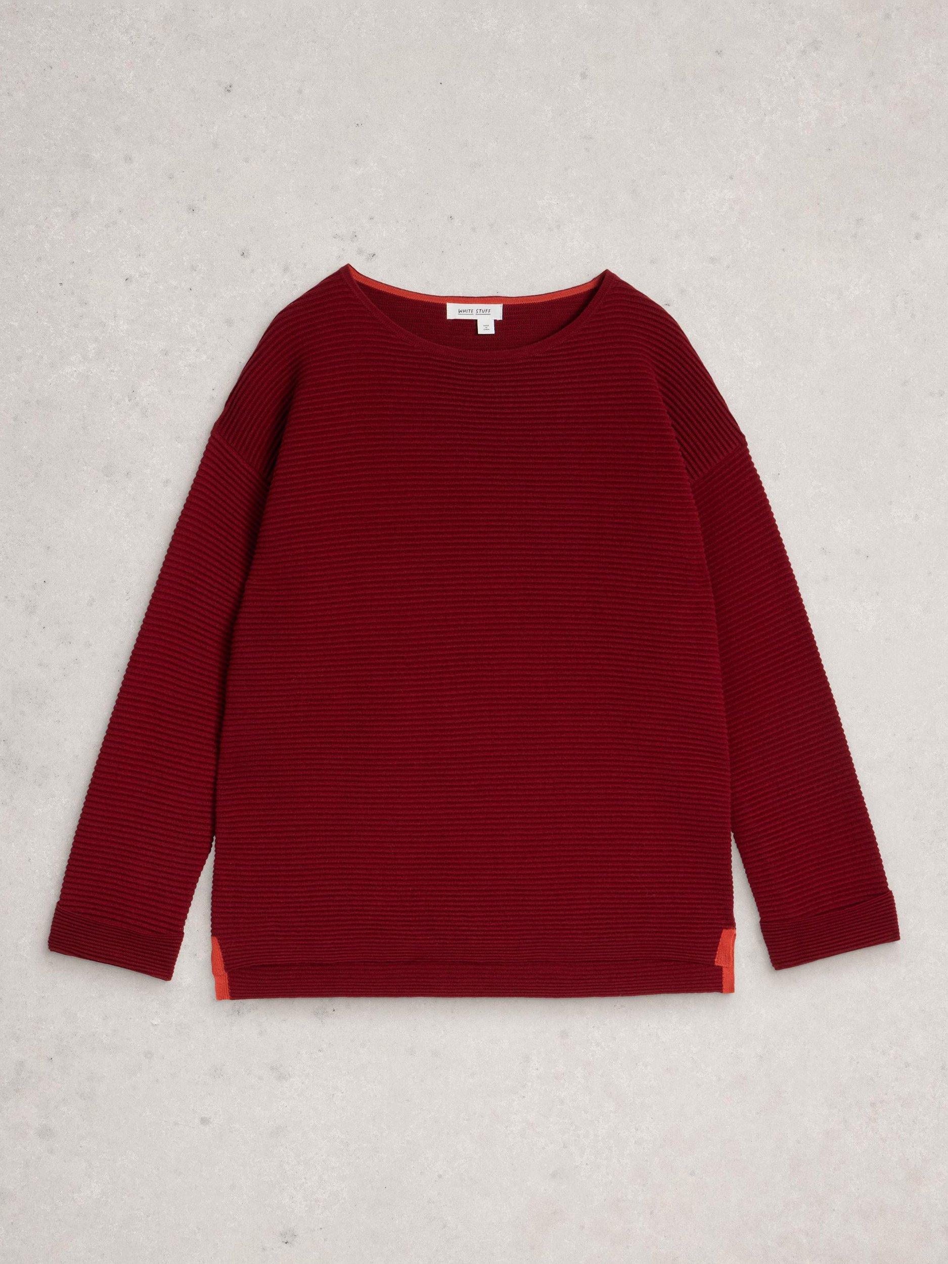 Product image 5 of 6, which shows White Stuff Jana Rib Pure Organic Cotton Jumper, Deep Red, 6