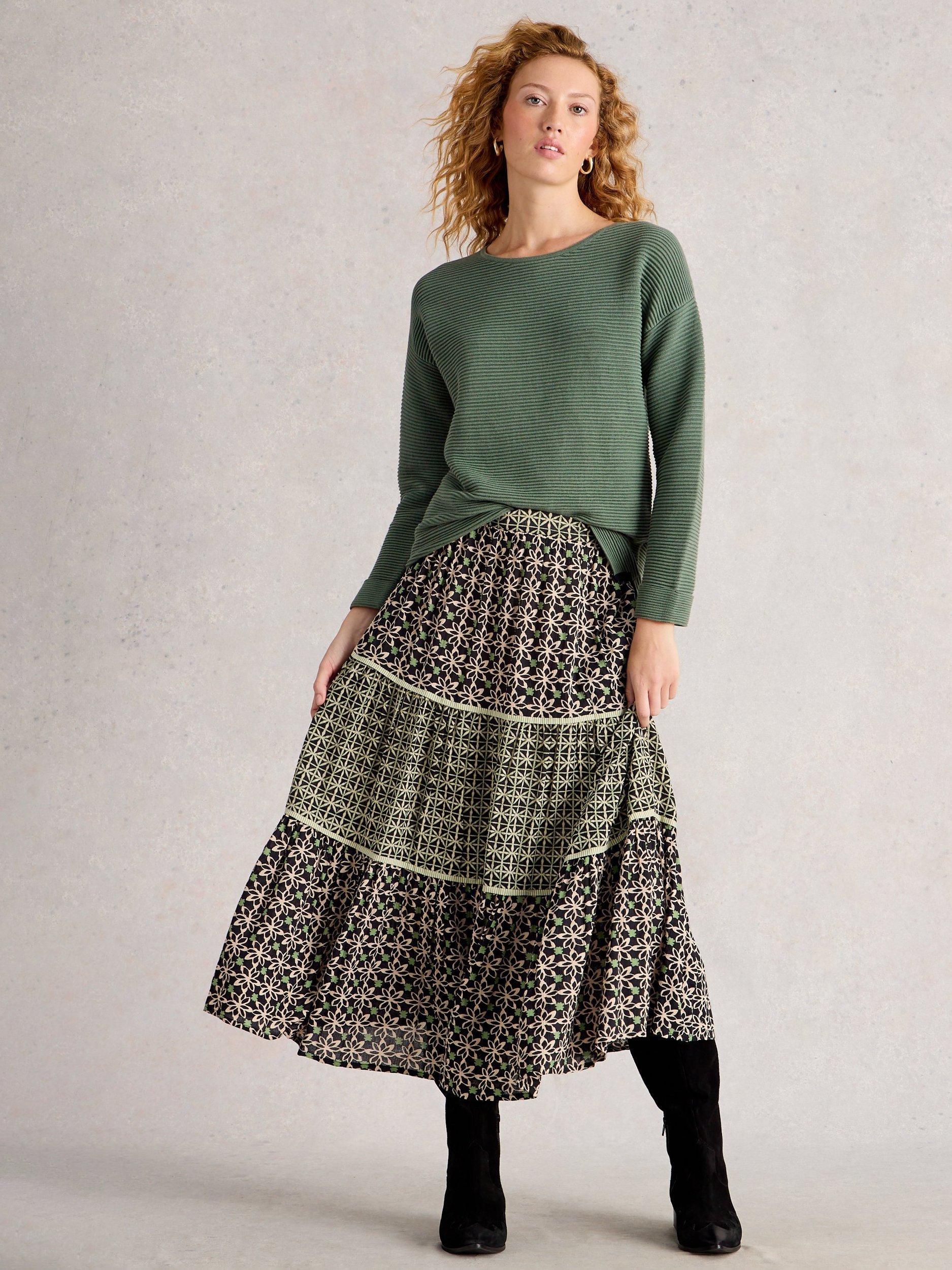 Product image 1 of 6, which shows White Stuff Jana Cotton Long Sleeve Crew Neck Jumper, Khaki, 6