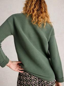 White Stuff Jana Cotton Long Sleeve Crew Neck Jumper - view 2, Khaki