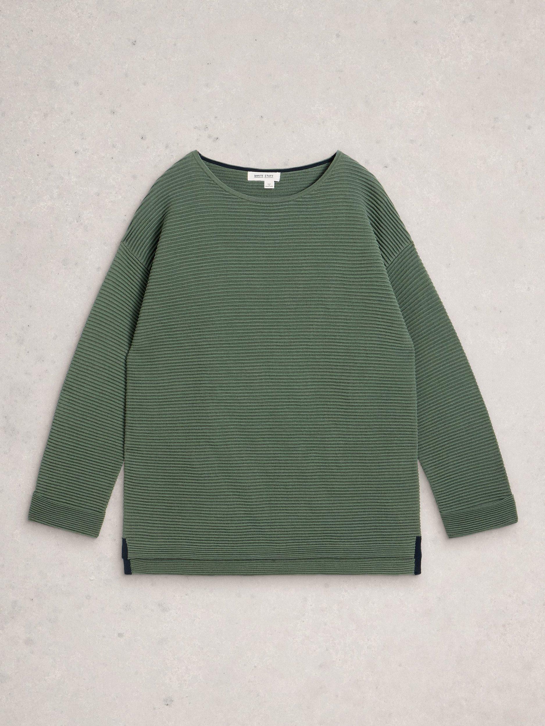 Product image 5 of 6, which shows White Stuff Jana Cotton Long Sleeve Crew Neck Jumper, Khaki, 6
