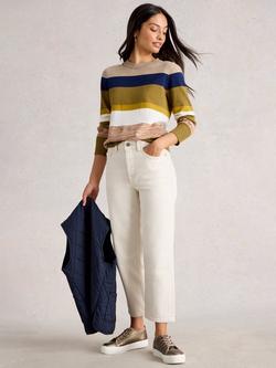 White Stuff Katie Wool Blend Stripe Long Sleeve Round Neck Jumper, Green/Multi