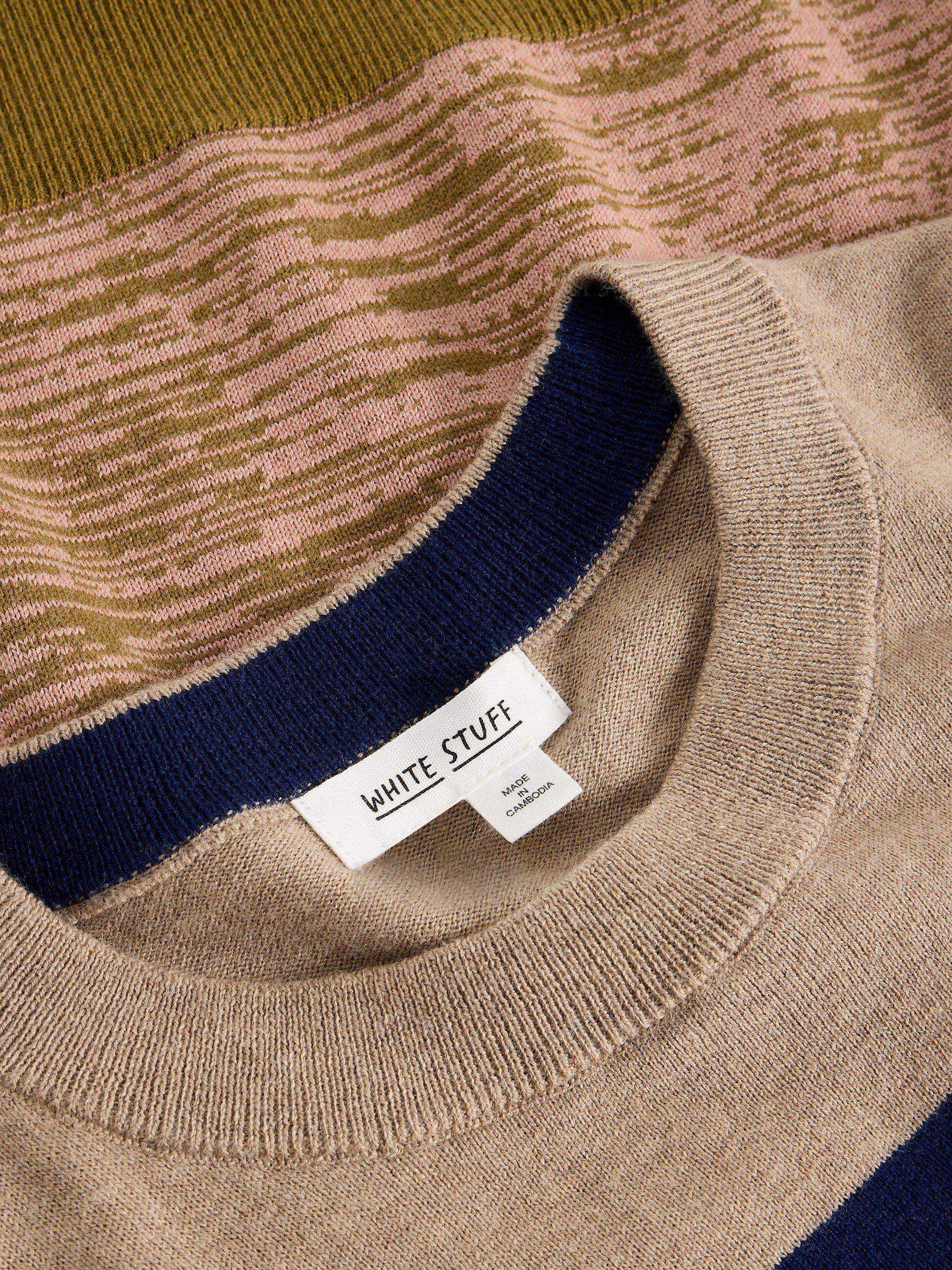 Product image 6 of 6, which shows White Stuff Katie Wool Blend Stripe Long Sleeve Round Neck Jumper, Green/Multi, 6