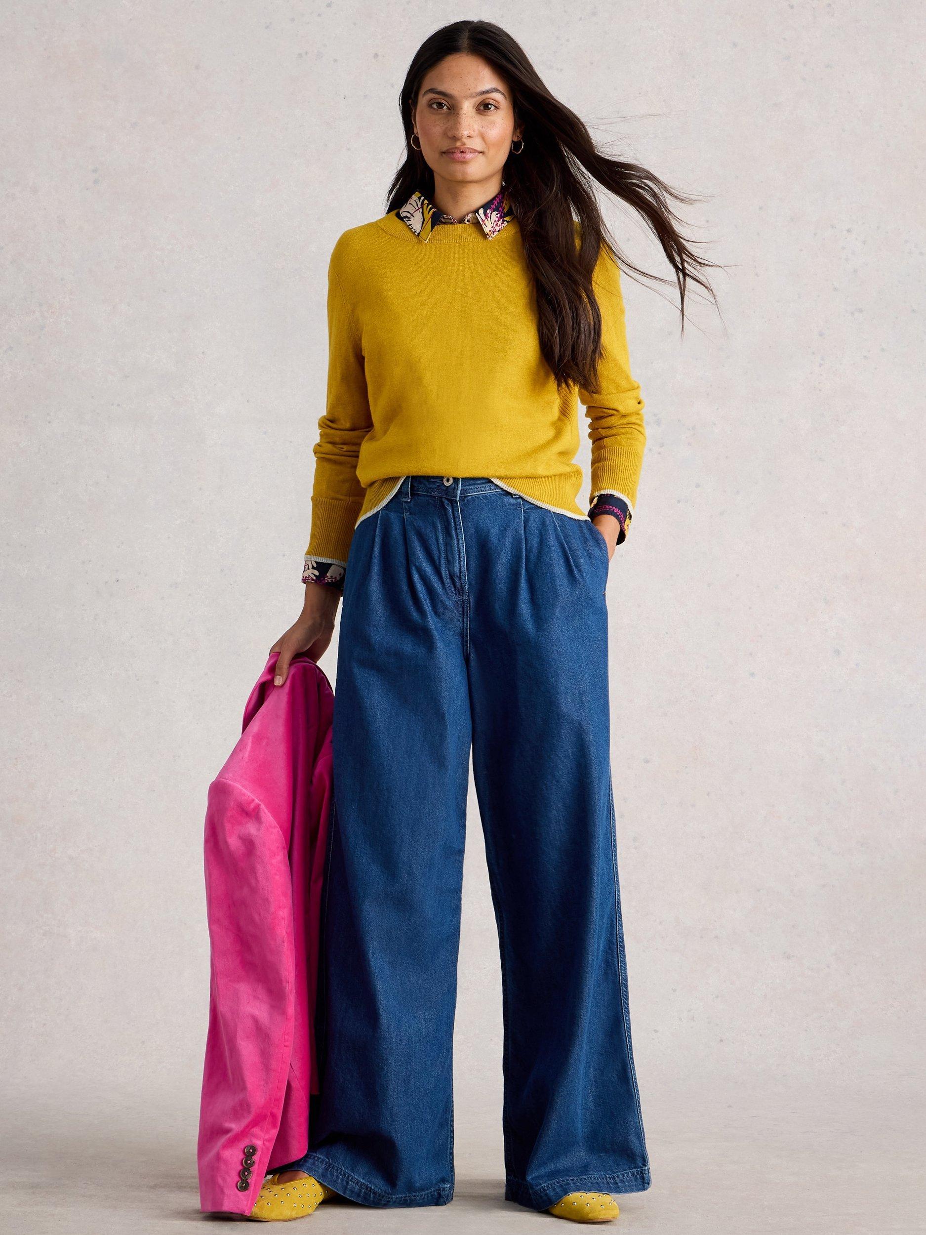 Product image 1 of 6, which shows White Stuff Katie Cotton Blend Long Sleeve Round Neck Jumper, Mid Yellow, 10