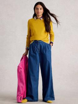 White Stuff Katie Cotton Blend Long Sleeve Round Neck Jumper, Mid Yellow