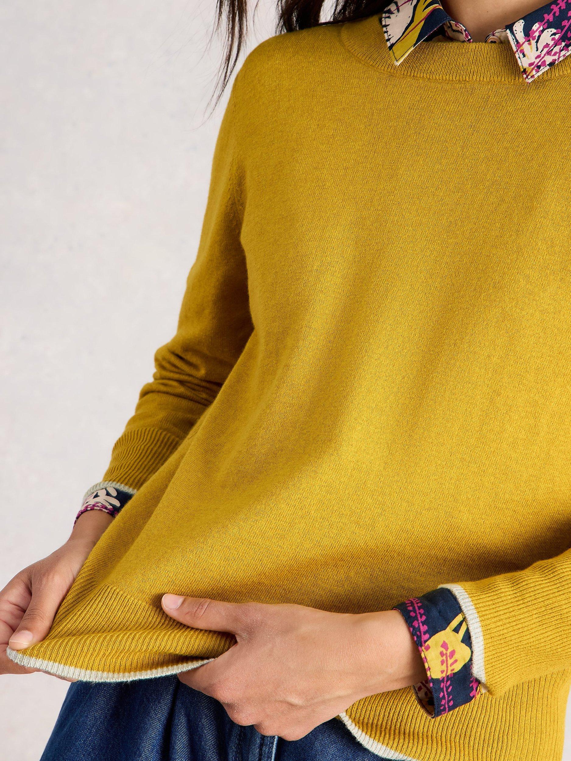 Product image 3 of 6, which shows White Stuff Katie Cotton Blend Long Sleeve Round Neck Jumper, Mid Yellow, 10