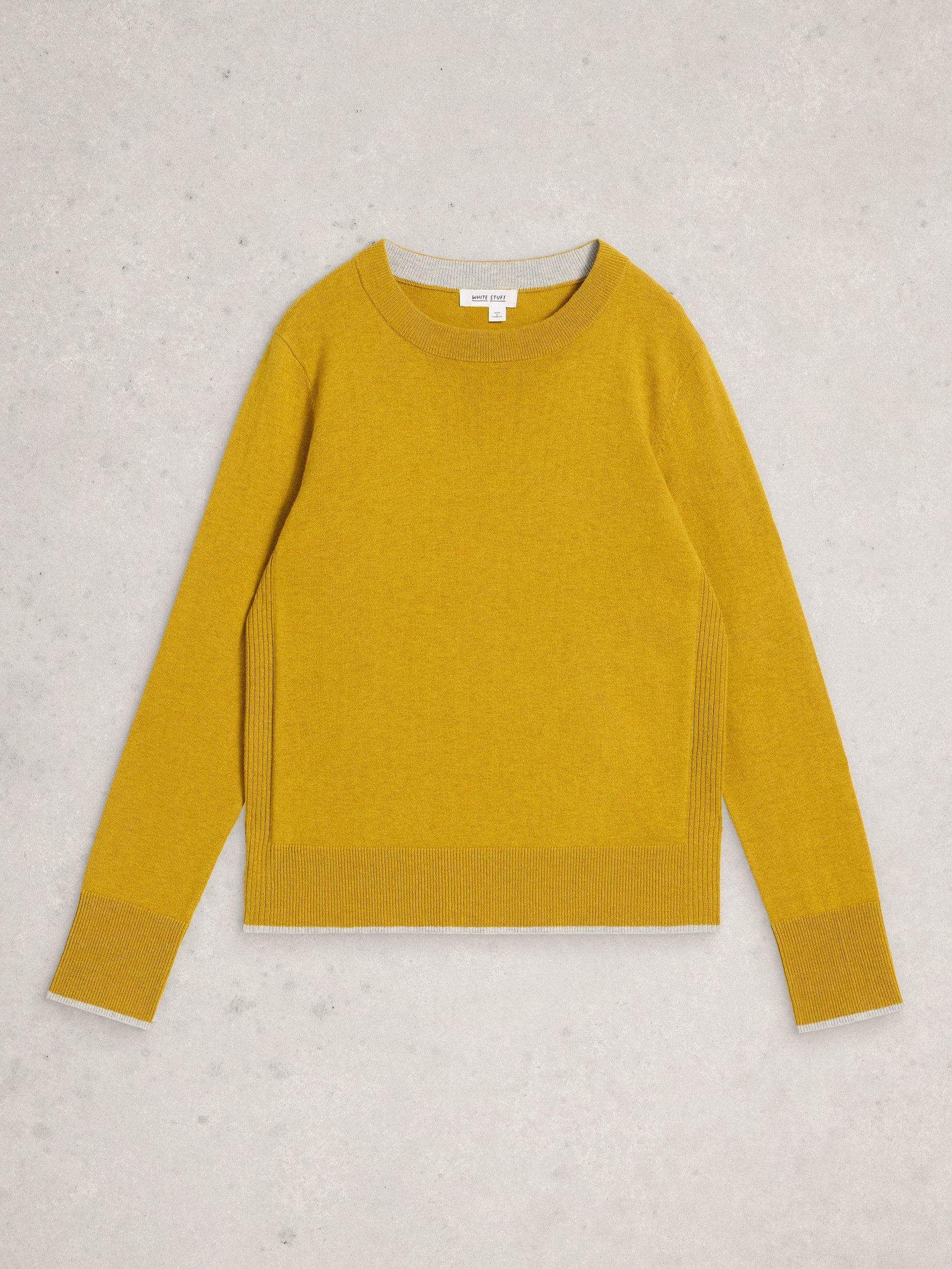 Product image 5 of 6, which shows White Stuff Katie Cotton Blend Long Sleeve Round Neck Jumper, Mid Yellow, 10