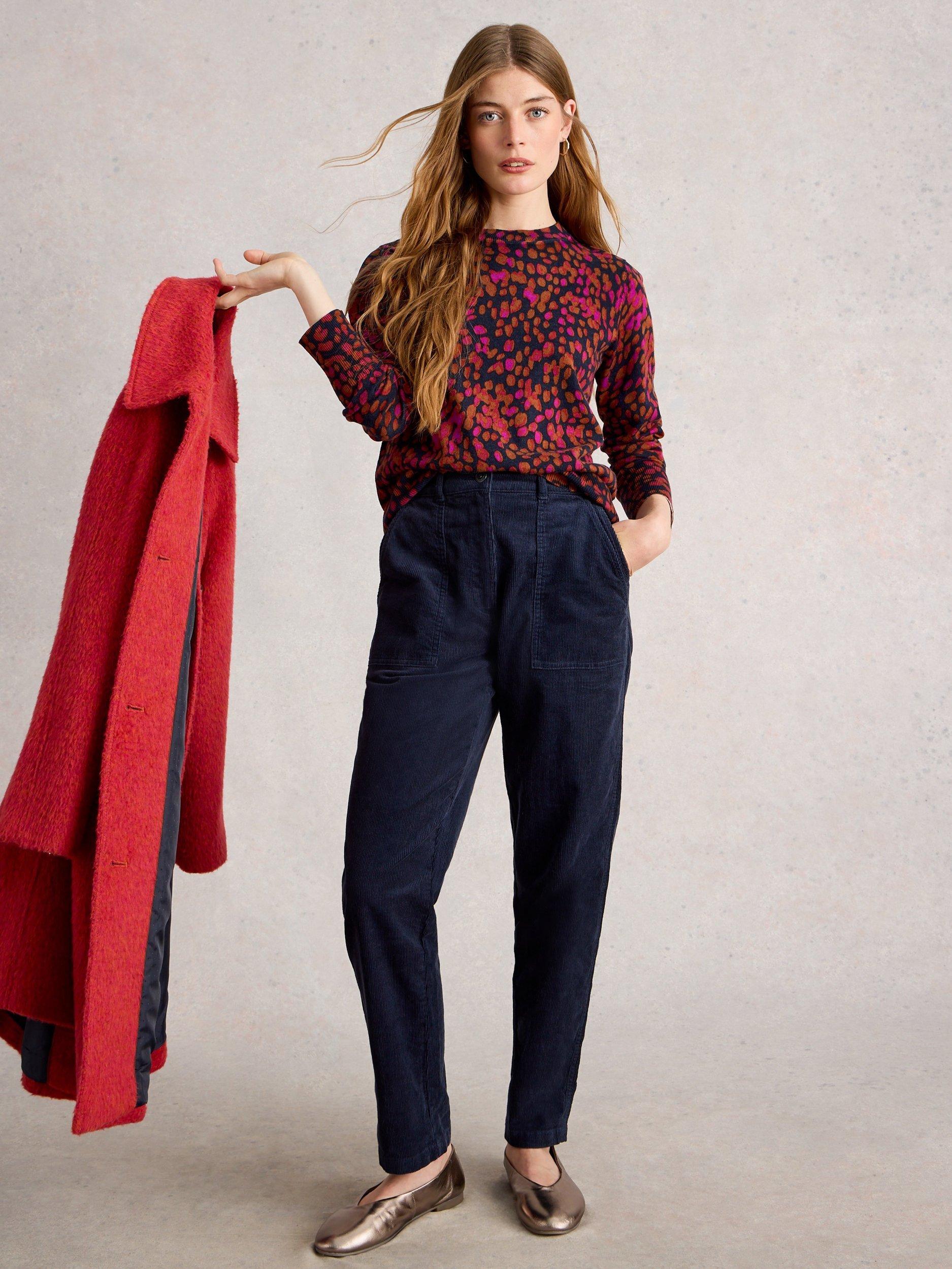 Product image 1 of 6, which shows White Stuff Katie Wool Blend Animal Pattern Long Sleeve Round Neck Jumper , Navy/Multi, 6