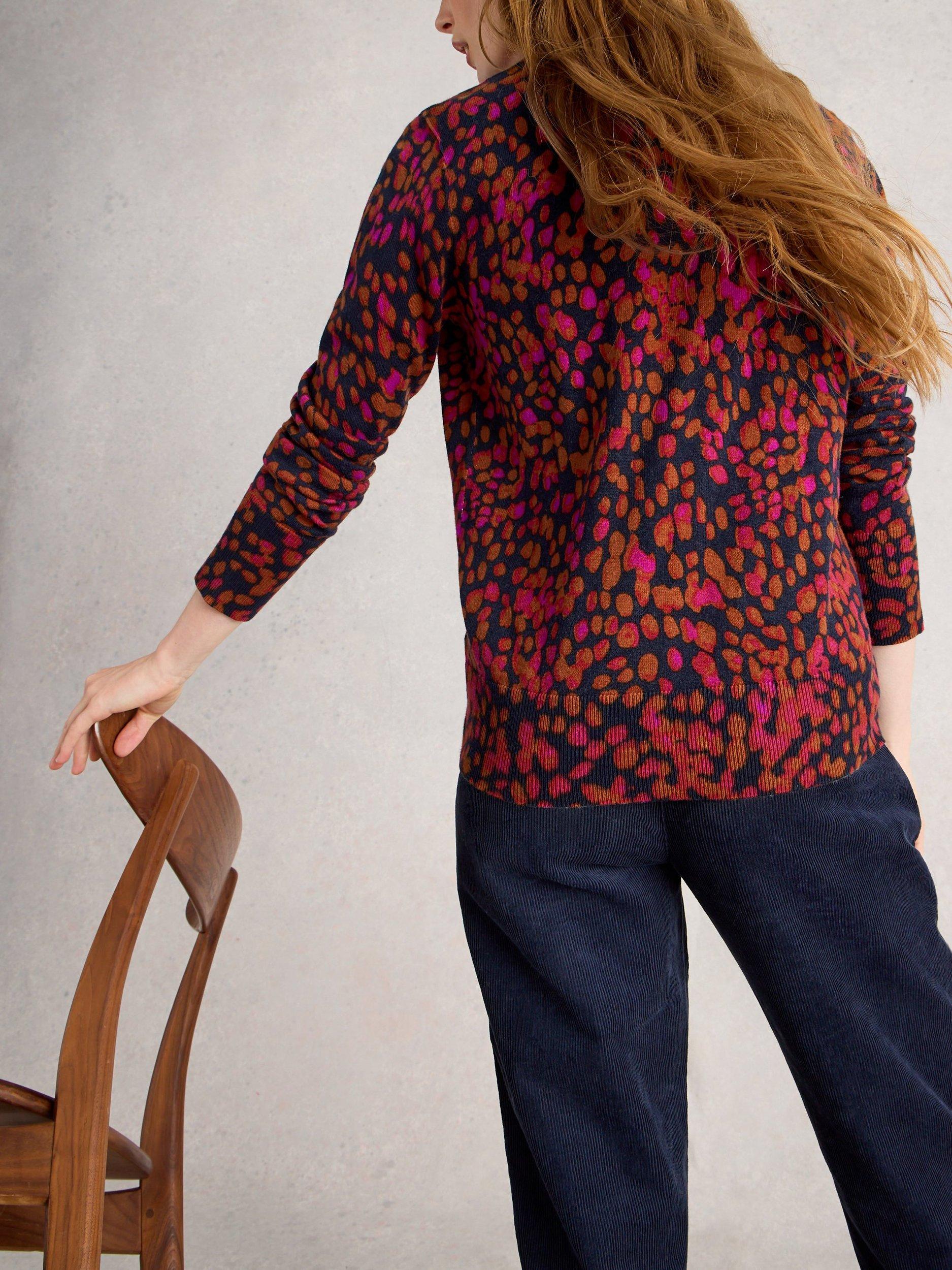 Product image 2 of 6, which shows White Stuff Katie Wool Blend Animal Pattern Long Sleeve Round Neck Jumper , Navy/Multi, 6