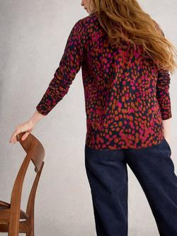 White Stuff Katie Wool Blend Animal Pattern Long Sleeve Round Neck Jumper - view 2, Navy/Multi