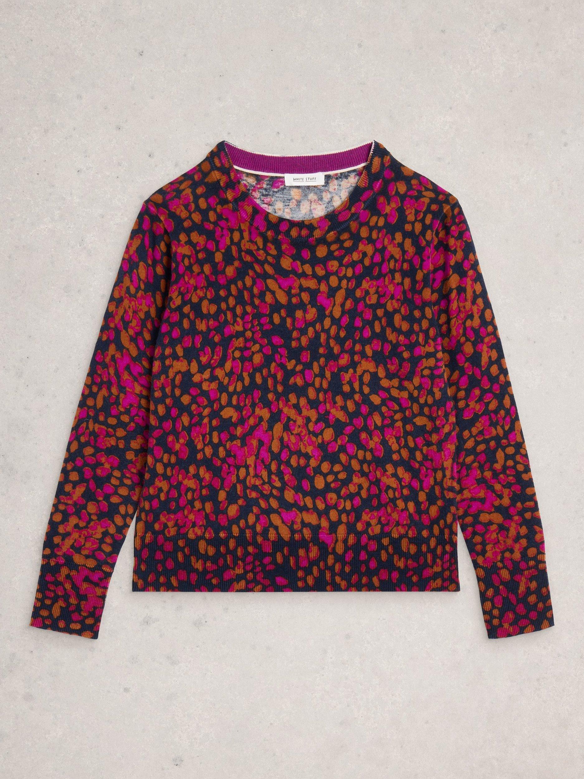 Product image 5 of 6, which shows White Stuff Katie Wool Blend Animal Pattern Long Sleeve Round Neck Jumper , Navy/Multi, 6