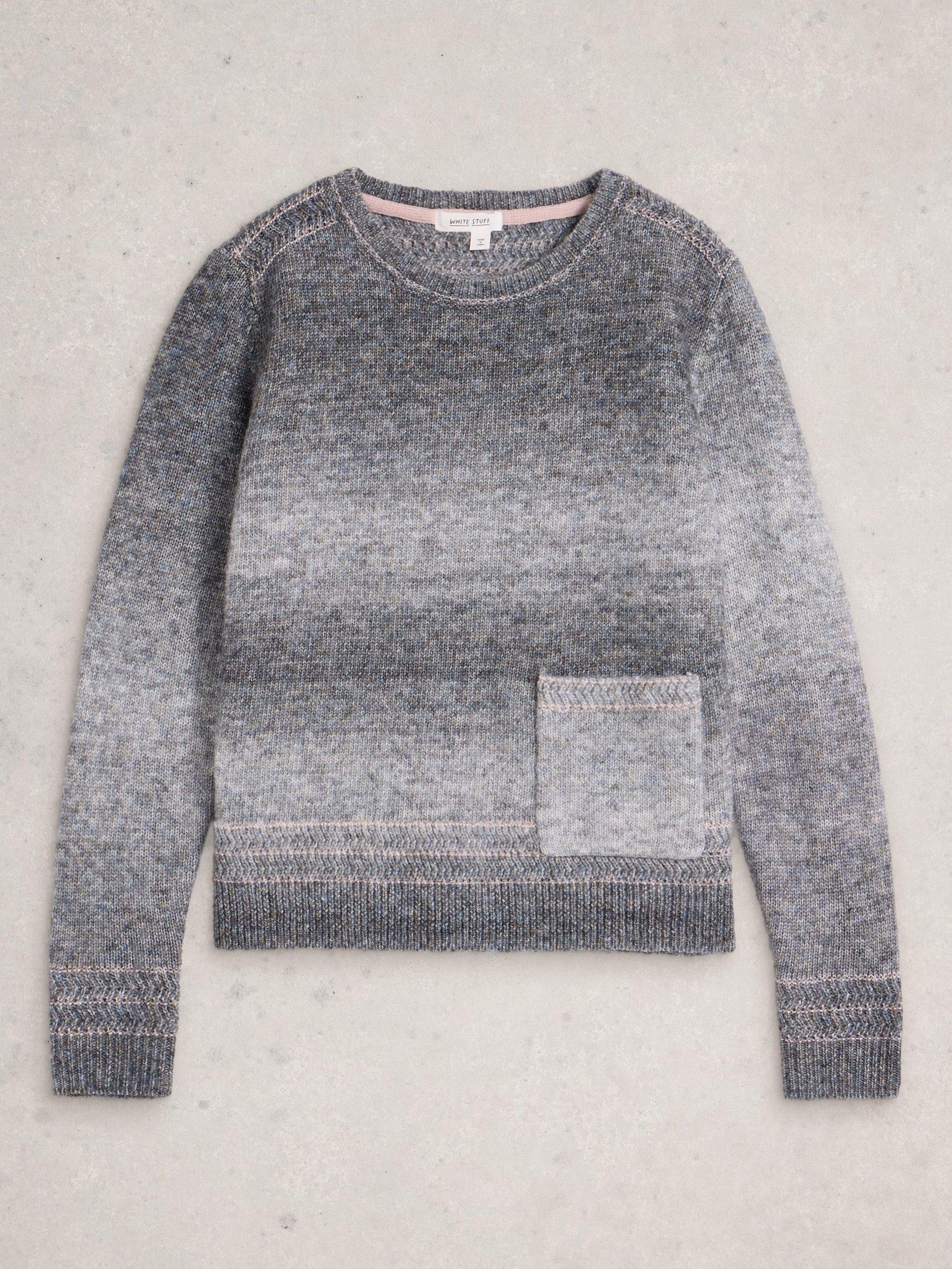 Product image 5 of 6, which shows White Stuff Lilbet Ombre Yarn Jumper, Grey/Multi, 10