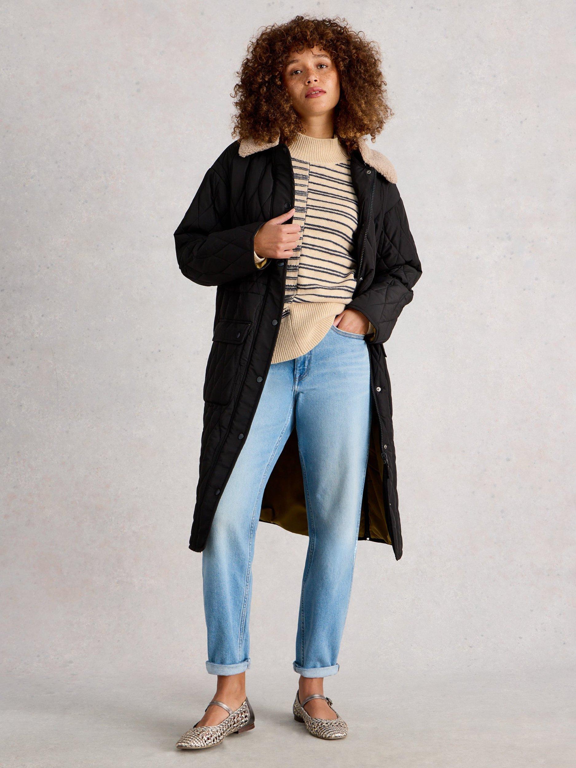 Product image 1 of 6, which shows White Stuff Nat High Neck Striped Cotton Blend Jumper, Natural/Multi, 6