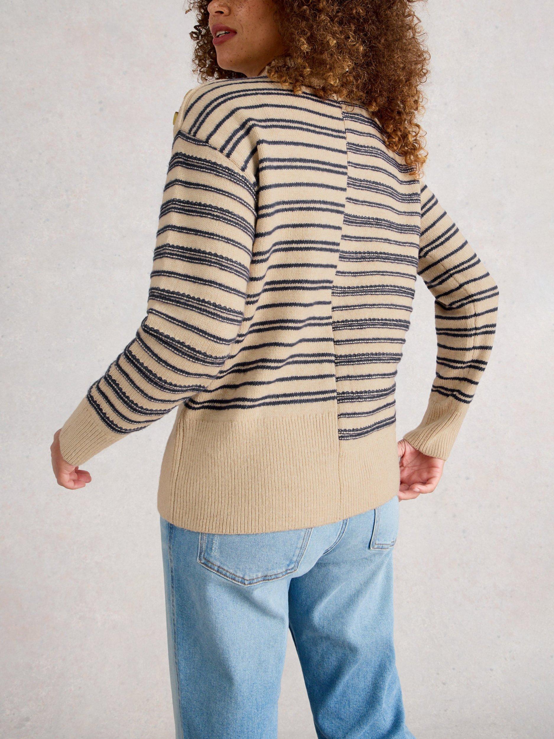 Product image 2 of 6, which shows White Stuff Nat High Neck Striped Cotton Blend Jumper, Natural/Multi, 6