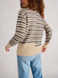 White Stuff Nat High Neck Striped Cotton Blend Jumper - view 2, Natural/Multi