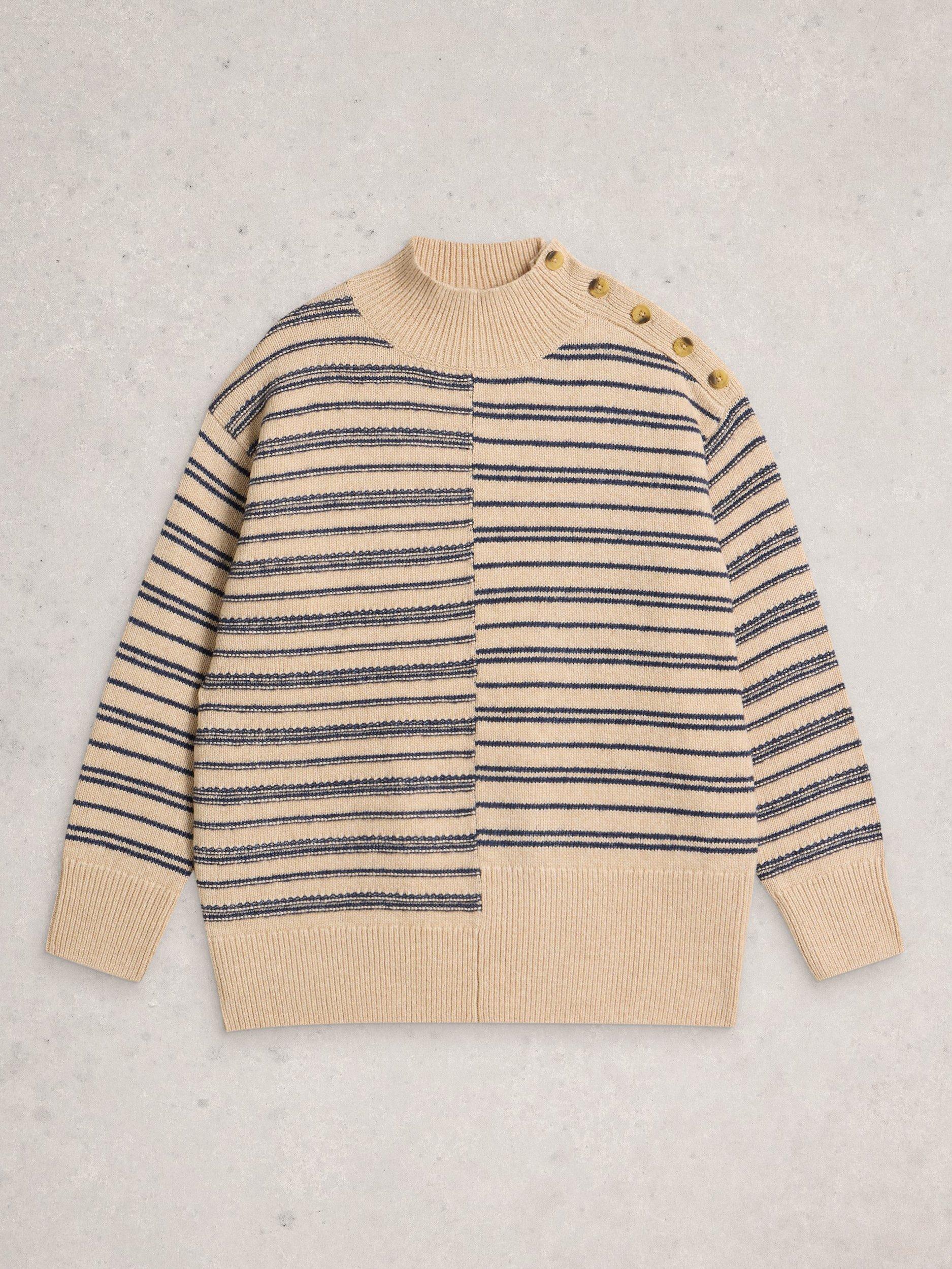 Product image 5 of 6, which shows White Stuff Nat High Neck Striped Cotton Blend Jumper, Natural/Multi, 6