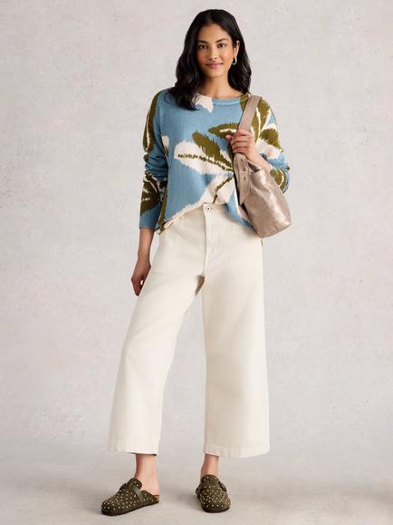 White Stuff Olive Leaves Jumper, Blue/Multi, Blue/Multi