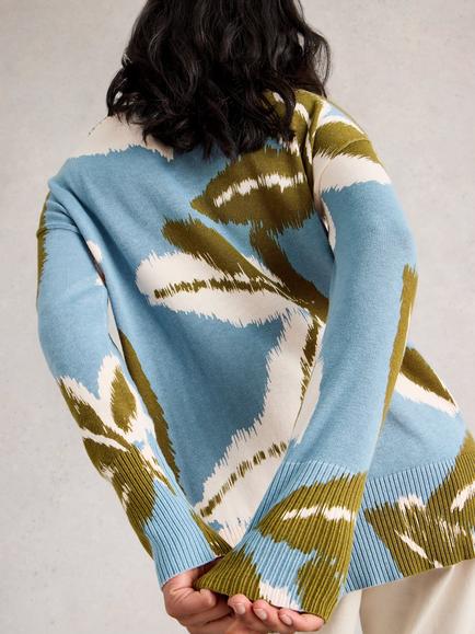 White Stuff Olive Leaves Jumper, Blue/Multi - view 2, Blue/Multi