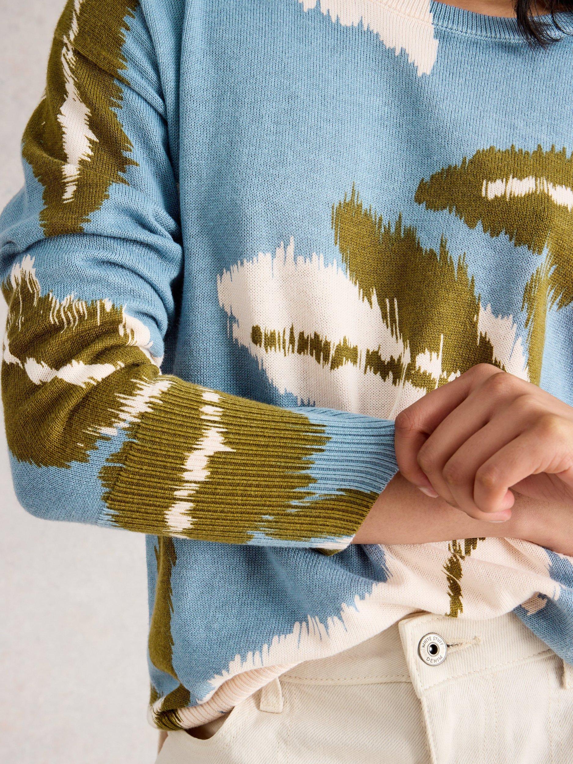 Product image 3 of 6, which shows White Stuff Olive Leaves Jumper, Blue/Multi, 6