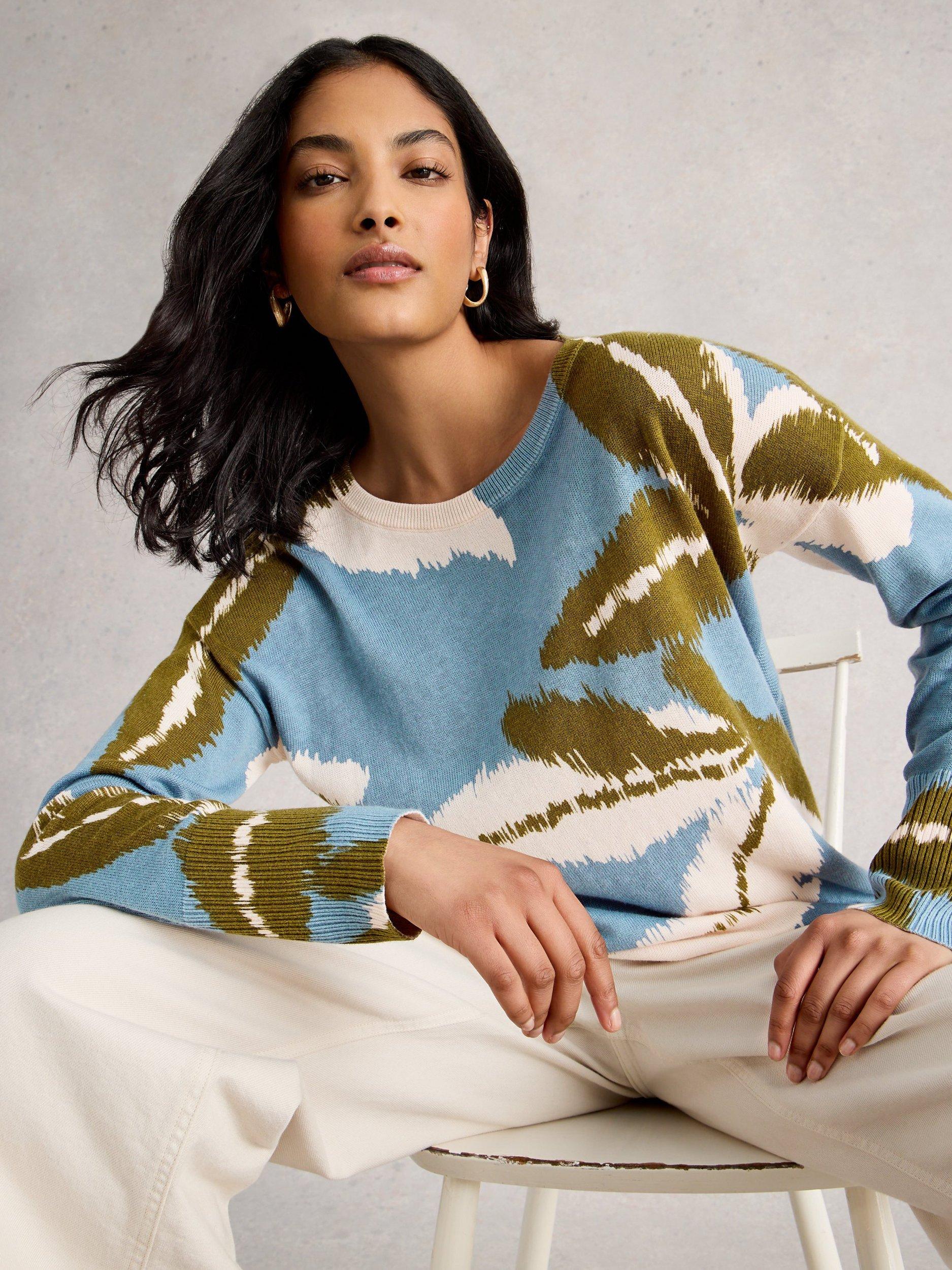 Product image 4 of 6, which shows White Stuff Olive Leaves Jumper, Blue/Multi, 6