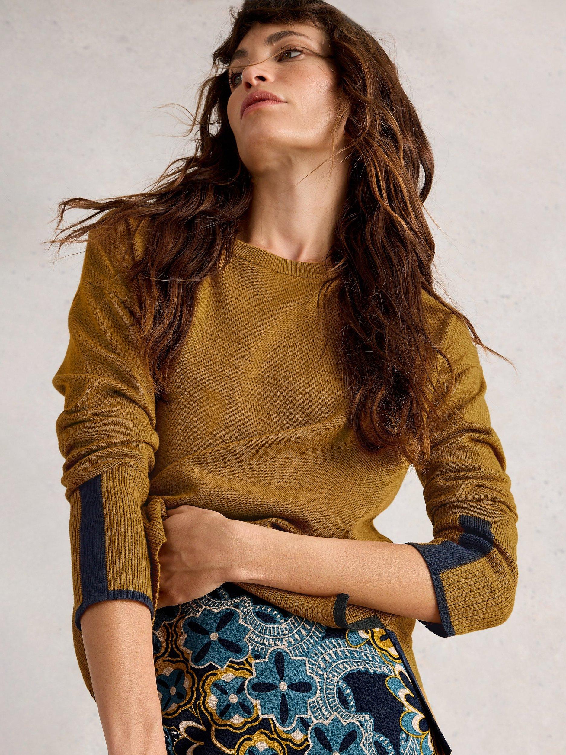 Product image 3 of 6, which shows White Stuff Olive Contrast Trim Jumper, Dark Chartreuse, 8