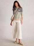 White Stuff Olive Stripe Floral Jumper, Green/Multi