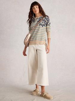 White Stuff Olive Stripe Floral Jumper, Green/Multi, Green/Multi