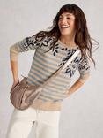 White Stuff Olive Stripe Floral Jumper, Green/Multi