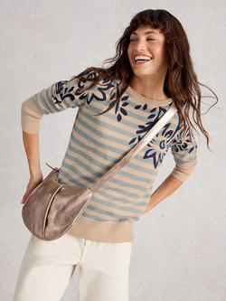 White Stuff Olive Stripe Floral Jumper, Green/Multi - view 2, Green/Multi