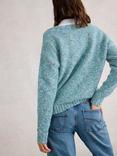 White Stuff Textured Yarn V-Neck Jumper, Mid Blue