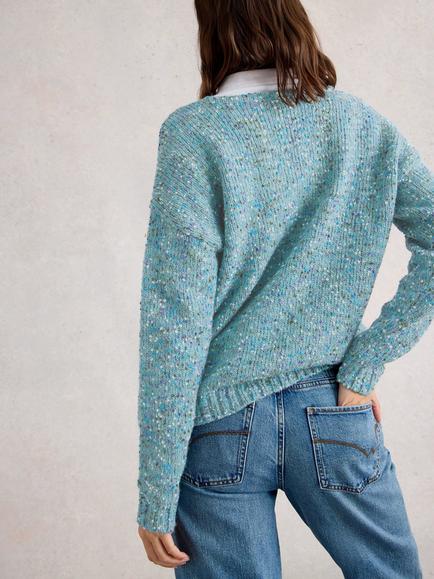 White Stuff Textured Yarn V-Neck Jumper - view 2, Mid Blue