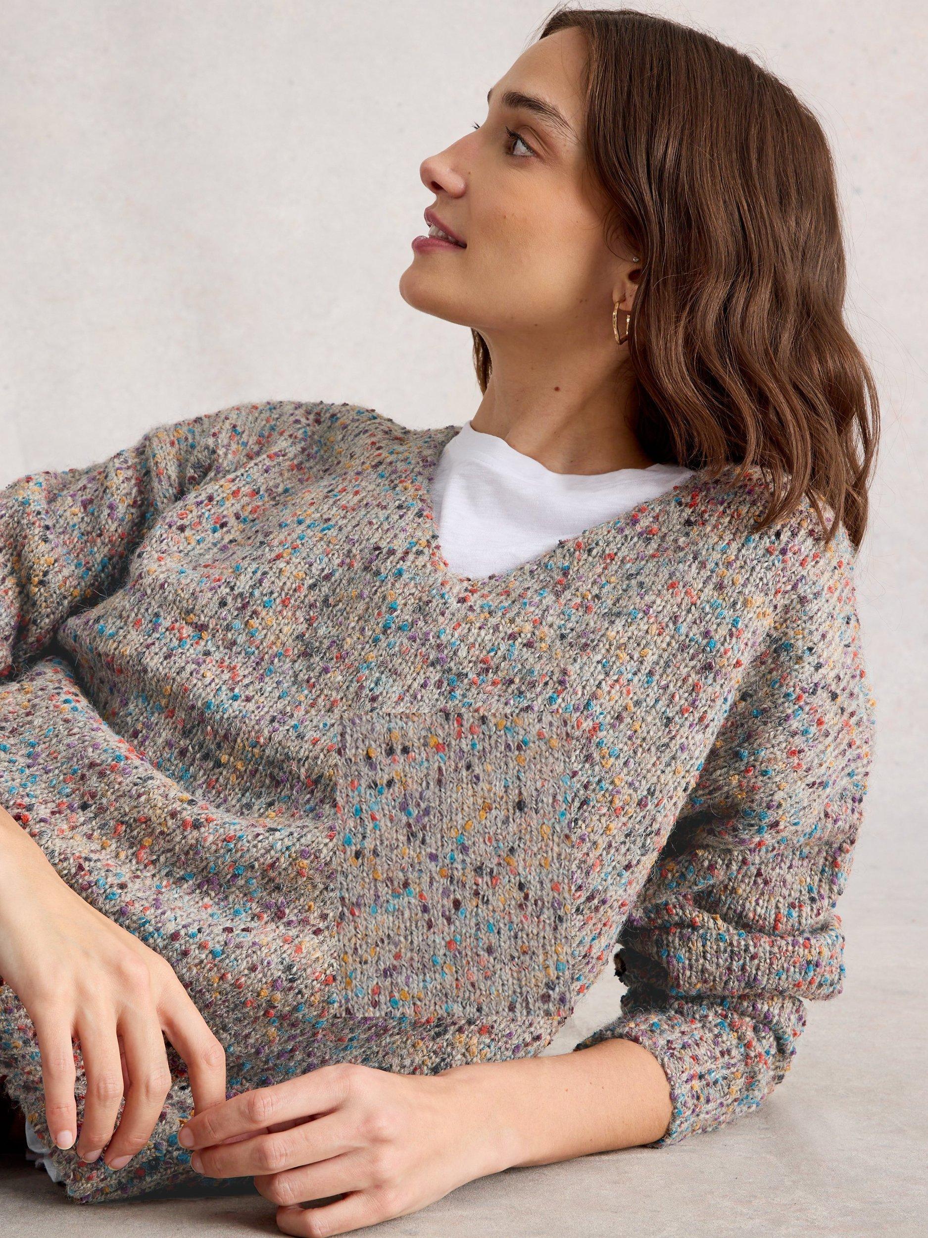 Product image 3 of 6, which shows White Stuff Textured Yarn V-Neck Jumper, Natural, 6