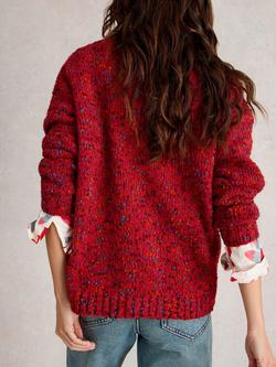 White Stuff Textured Yarn V-Neck Jumper - view 2, Mid Red