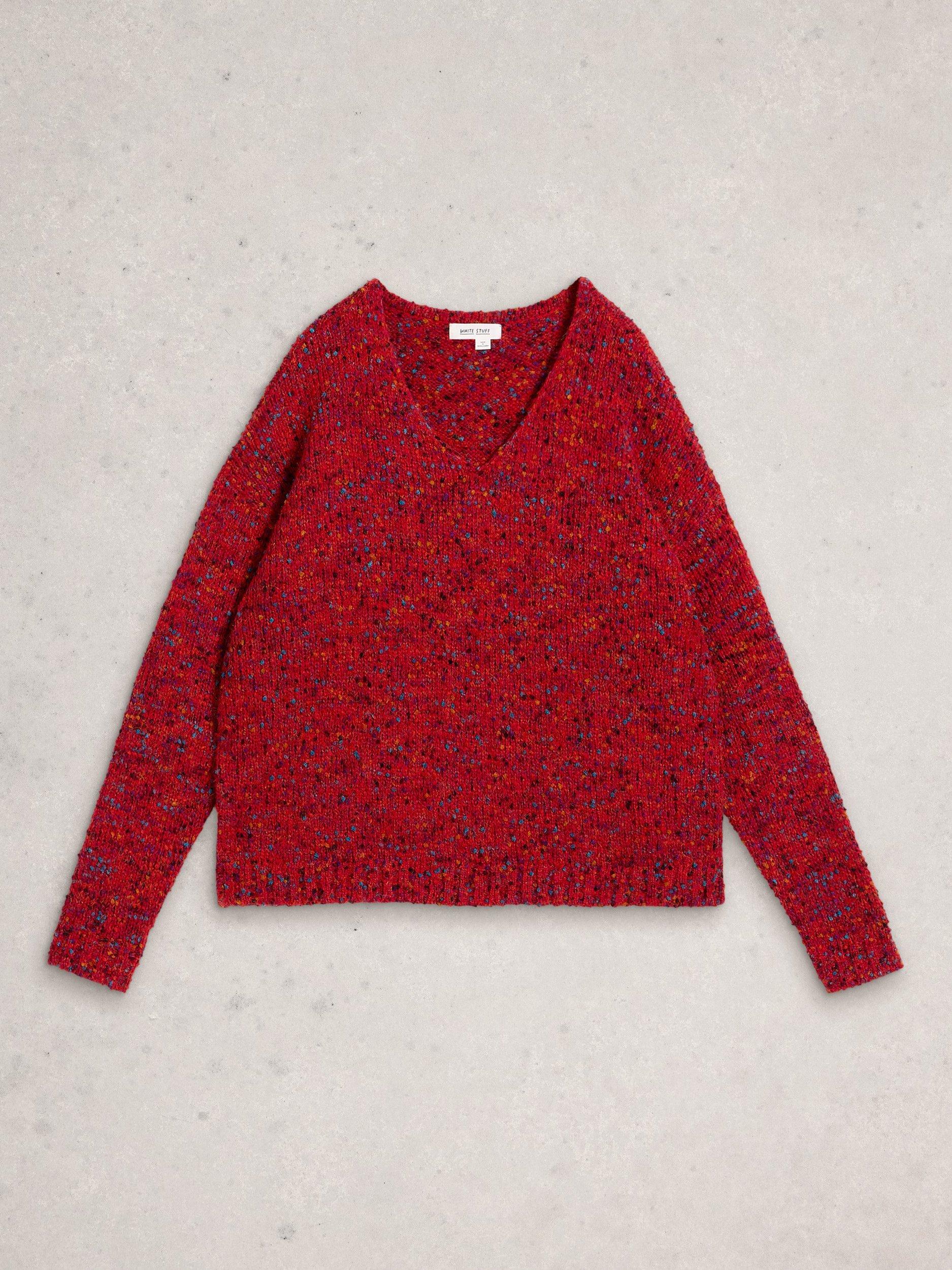 Product image 5 of 6, which shows White Stuff Textured Yarn V-Neck Jumper, Mid Red, 12
