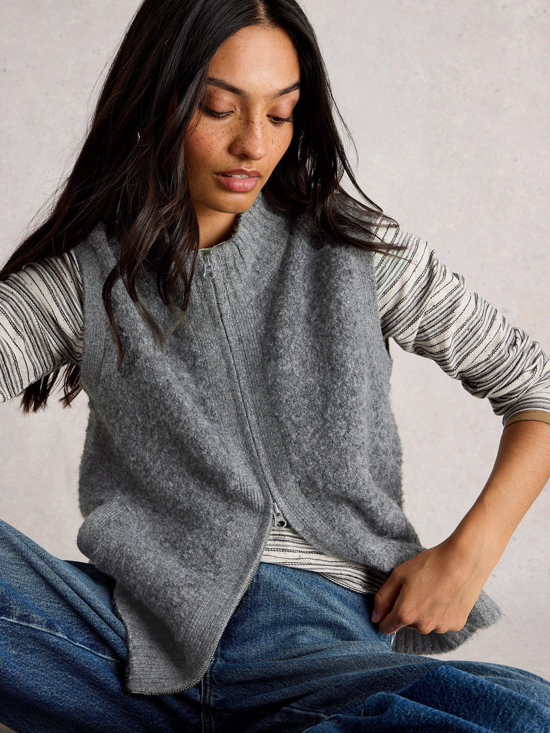 Product image 4 of 6, which shows White Stuff Boucle Gilet, Mid Grey, 6