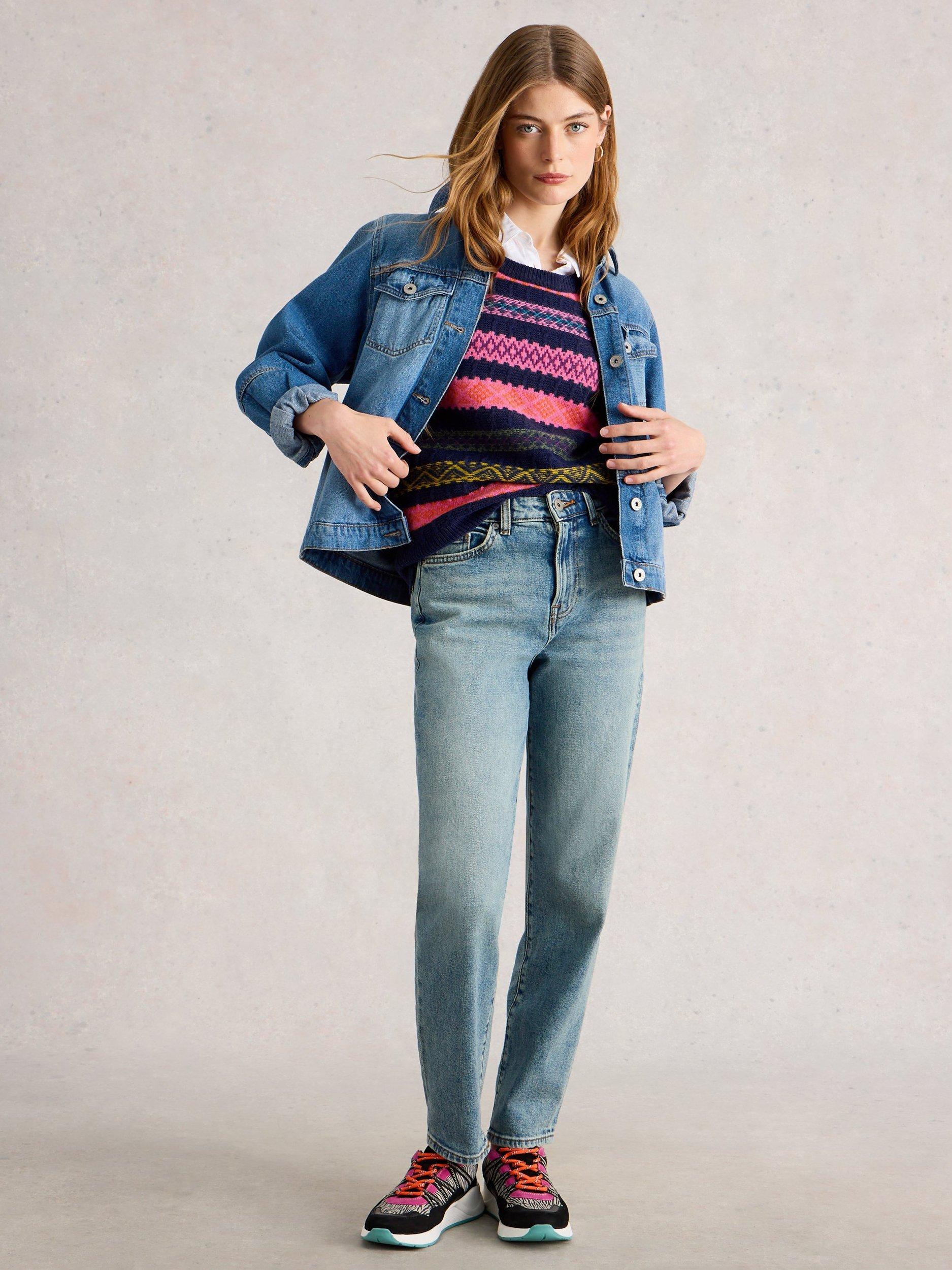 Product image 4 of 6, which shows White Stuff Lottie Lambswool Blend Fair isle Tank Jumper, Navy/Multi, S