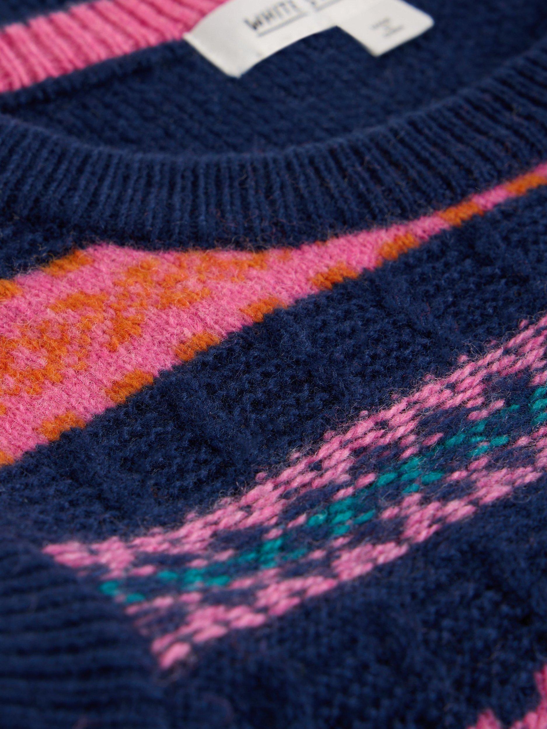 Product image 6 of 6, which shows White Stuff Lottie Lambswool Blend Fair isle Tank Jumper, Navy/Multi, S