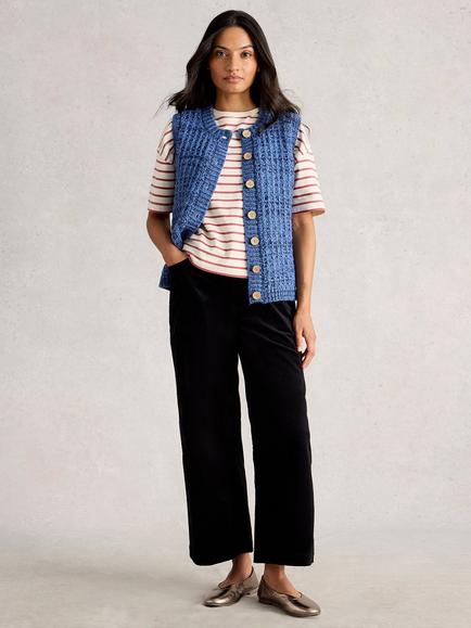 White Stuff Maxine Textured Stitch Waistcoat, Mid Blue, Mid Blue