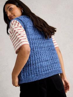 White Stuff Maxine Textured Stitch Waistcoat, Mid Blue - view 2, Mid Blue
