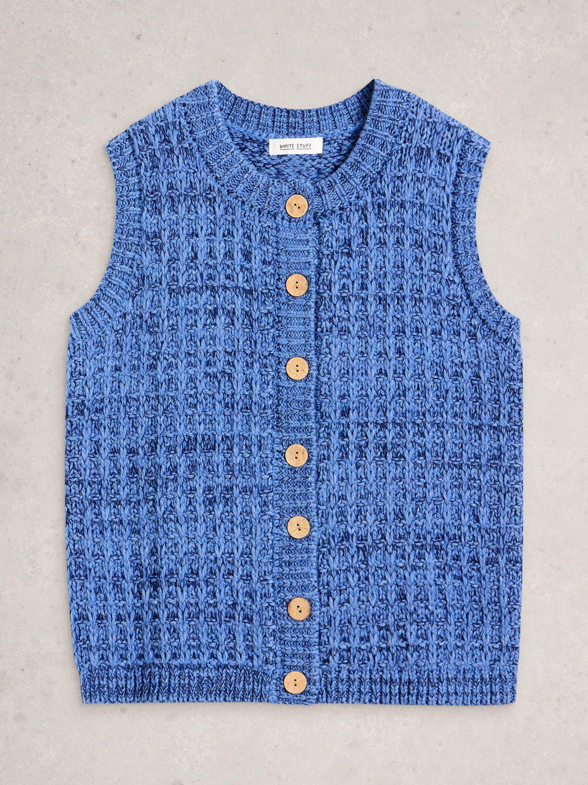 Product image 5 of 6, which shows White Stuff Maxine Textured Stitch Waistcoat, Mid Blue, S