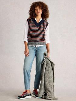 White Stuff Meg Striped V-Neck Wool Blend Tank Top, Navy/Multi