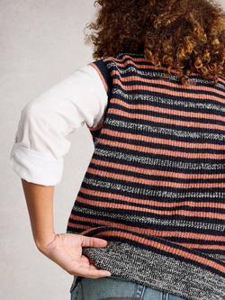 White Stuff Meg Striped V-Neck Wool Blend Tank Top - view 2, Navy/Multi