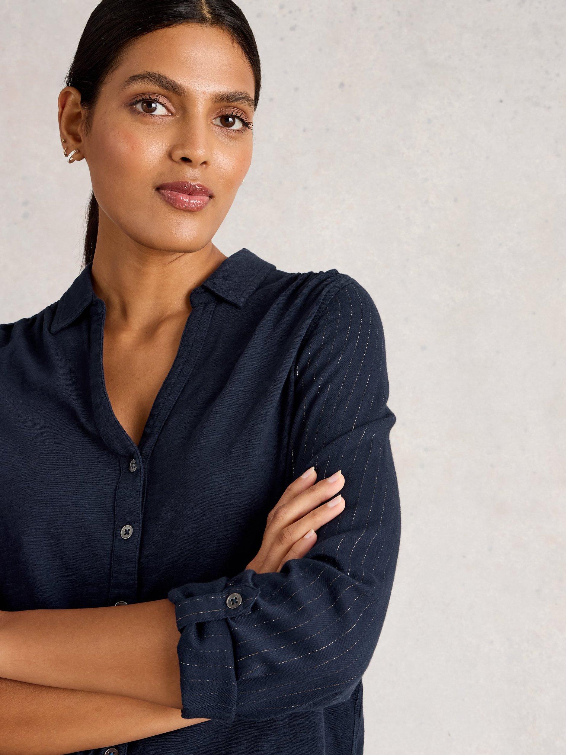 Product image 3 of 6, which shows White Stuff Annie Sparkle Stripe Shirt, Dark Navy, 8