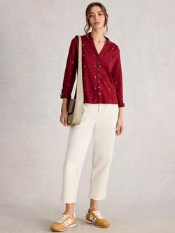 White Stuff Annie Embroidered Jersey Shirt, Deep Red, Deep Red