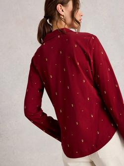 White Stuff Annie Embroidered Jersey Shirt, Deep Red - view 2, Deep Red