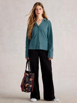 White Stuff Annie Embroidered Jersey Shirt, Mid Blue, Mid Blue