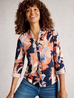 White Stuff Annie Abstract Floral Sparkle Shirt, Navy/Multi - view 2, Navy/Multi