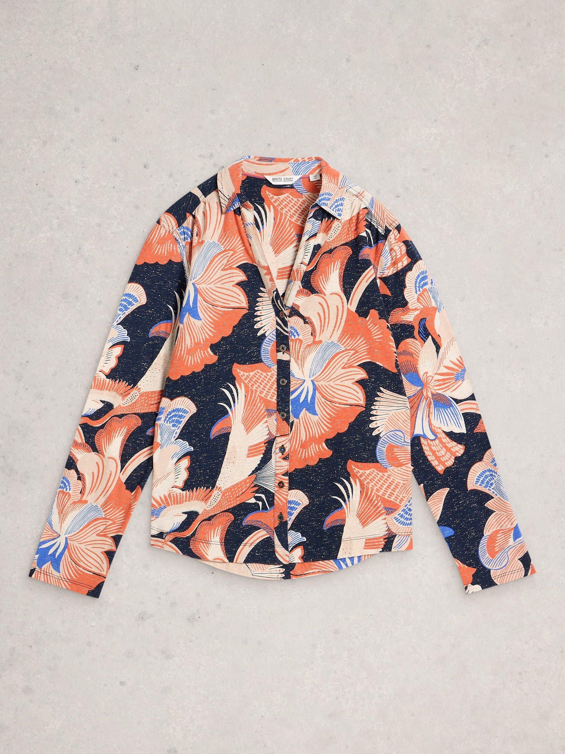 Product image 5 of 6, which shows White Stuff Annie Abstract Floral Sparkle Shirt, Navy/Multi, 8