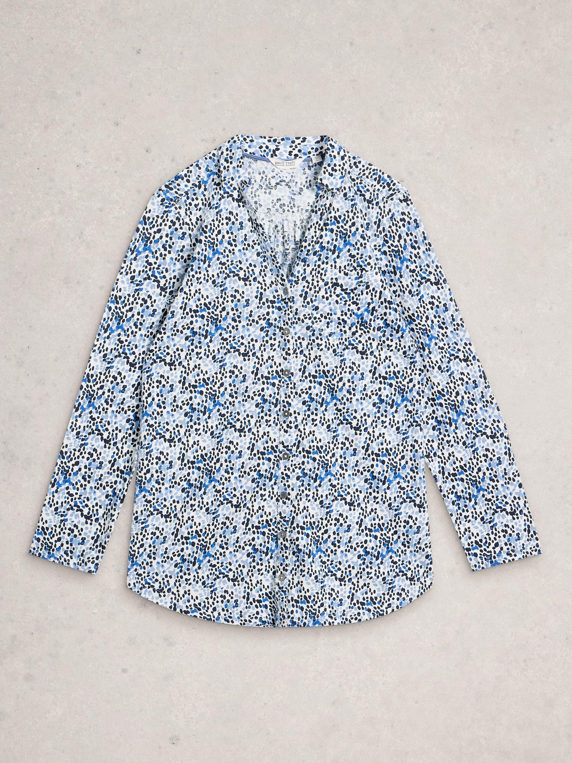 Product image 5 of 6, which shows White Stuff Annie Speck Fleck Jersey Shirt, White/Multi, 8