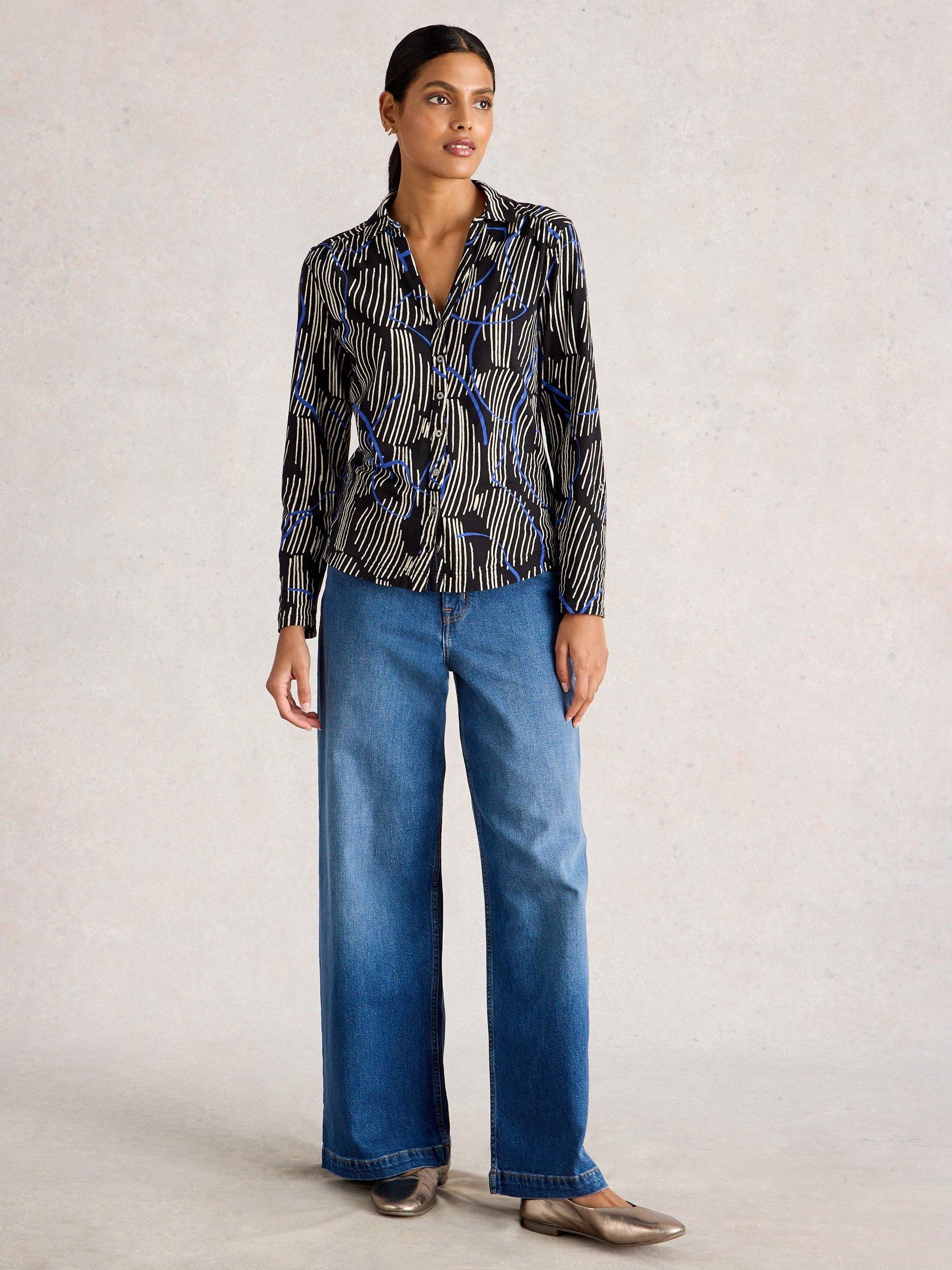 Product image 1 of 6, which shows White Stuff Annie Jersey Cotton Shirt, Black, 6