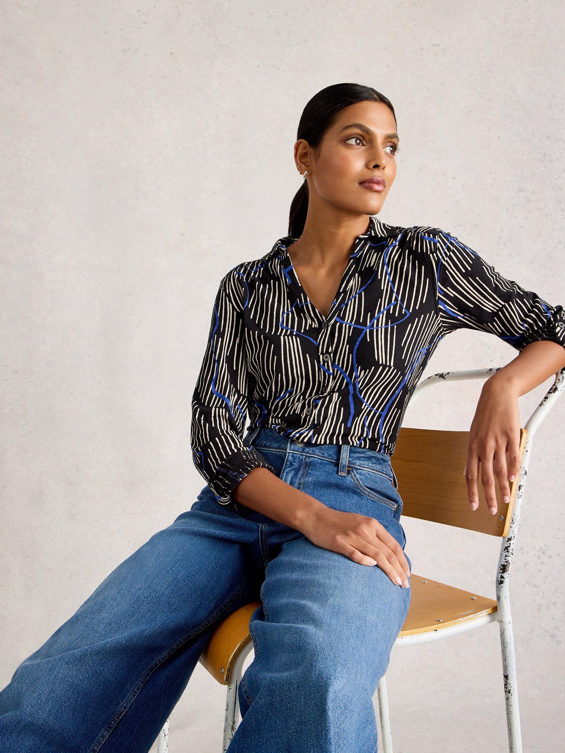 Product image 4 of 6, which shows White Stuff Annie Jersey Cotton Shirt, Black, 6